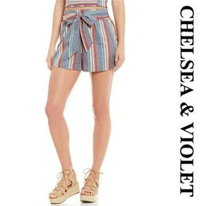 🆕🌱 C&V CHELSEA & VIOLET Belted Striped Shorts